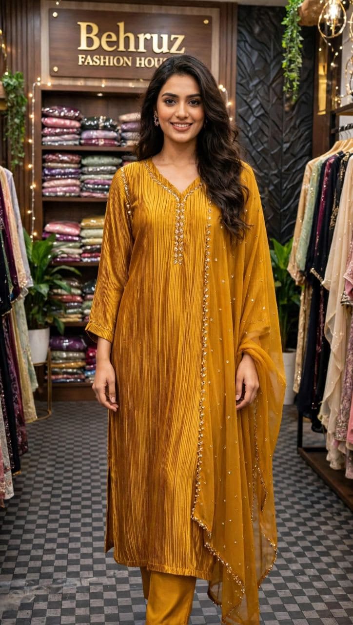 Crush Silk Kaftan - Luxury Pakistani Couture